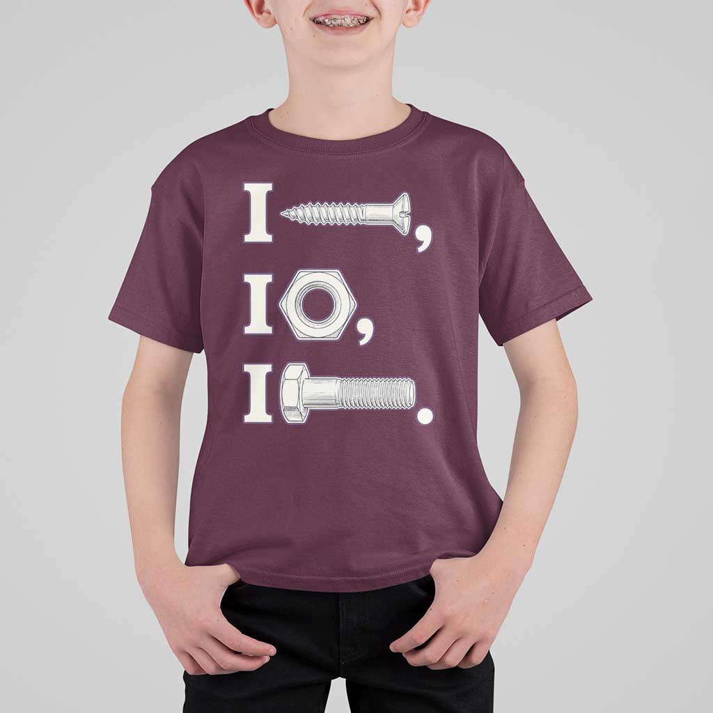 Funny Handyman Mechanic Adult Humor T Shirt For Kid I Screw I Nut I Bolt Rebus Hardware Innuendo Offensive Joke