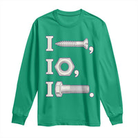 Funny Handyman Mechanic Adult Humor Long Sleeve Shirt I Screw I Nut I Bolt Rebus Hardware Innuendo Offensive Joke