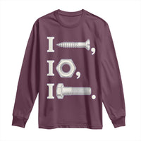 Funny Handyman Mechanic Adult Humor Long Sleeve Shirt I Screw I Nut I Bolt Rebus Hardware Innuendo Offensive Joke