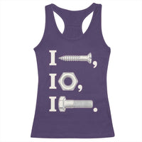 Funny Handyman Mechanic Adult Humor Racerback Tank Top I Screw I Nut I Bolt Rebus Hardware Innuendo Offensive Joke