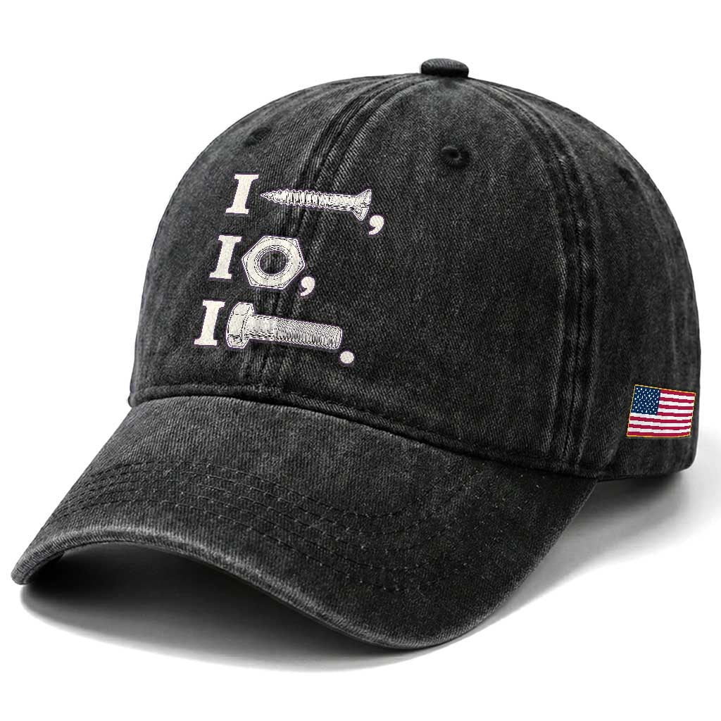 Funny Handyman Mechanic Adult Humor Washed Cotton Baseball Cap I Screw I Nut I Bolt Rebus Hardware Innuendo Offensive Joke