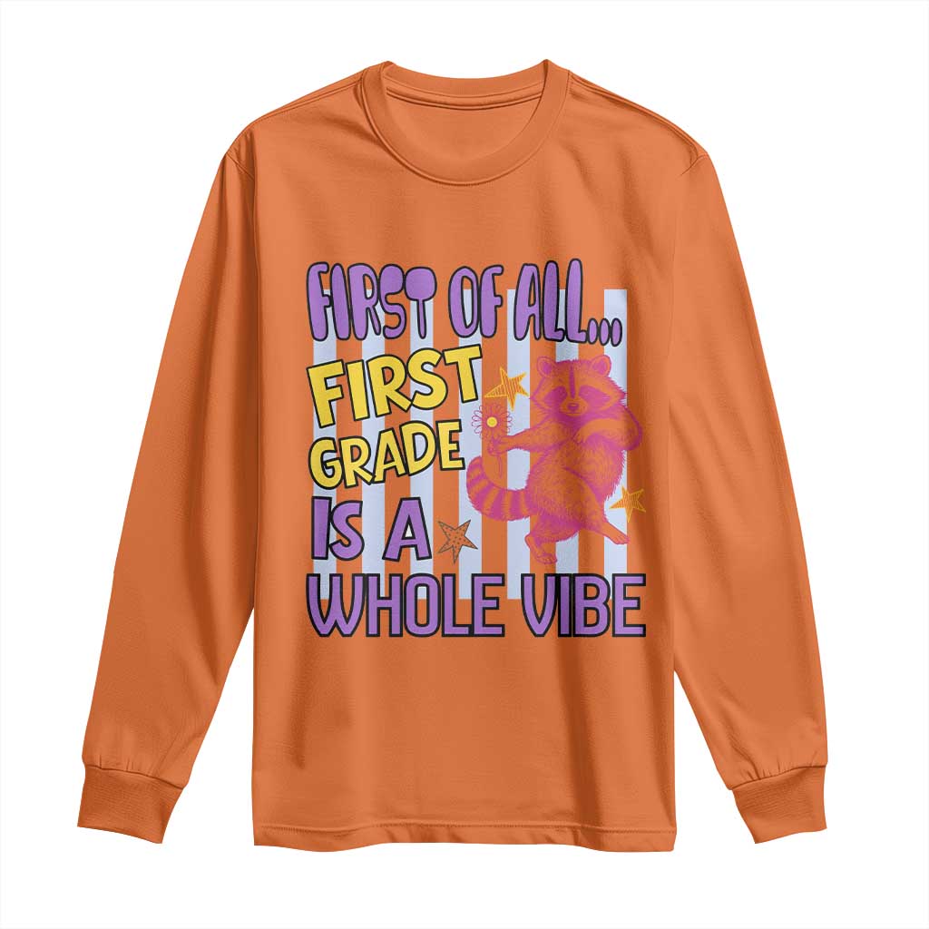 Cute Raccoon 1st Grade Student Teacher Preppy Style Long Sleeve Shirt First of All First Grade Is A Whole Vibe Back To School