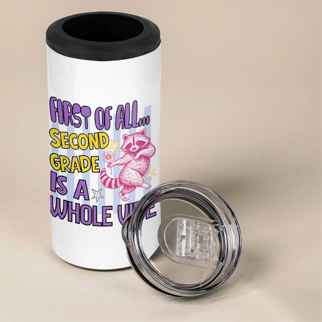 Cute Raccoon 2nd Grade Student Teacher Preppy Style 4 in 1 Can Cooler Tumbler First of All Second Grade Is A Whole Vibe Back To School