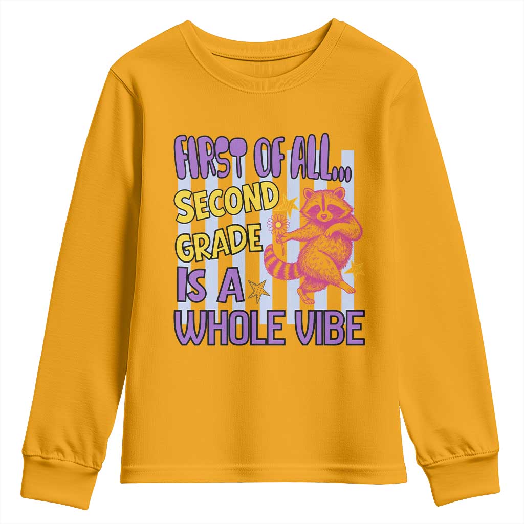 Cute Raccoon 2nd Grade Student Teacher Preppy Style Youth Sweatshirt First of All Second Grade Is A Whole Vibe Back To School