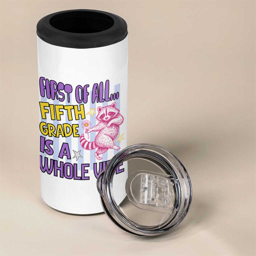 Cute Raccoon 5th Grade Student Teacher Preppy Style 4 in 1 Can Cooler Tumbler First of All Fifth Grade Is A Whole Vibe Back To School