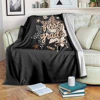 First Grade Leopard Checkered Star Coquette Throw Blanket Cute 1st Grade Girl Back to School Gift