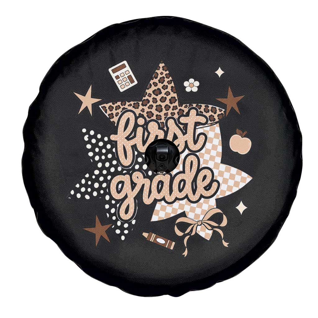 First Grade Leopard Checkered Star Coquette Spare Tire Cover Cute 1st Grade Girl Back to School Gift