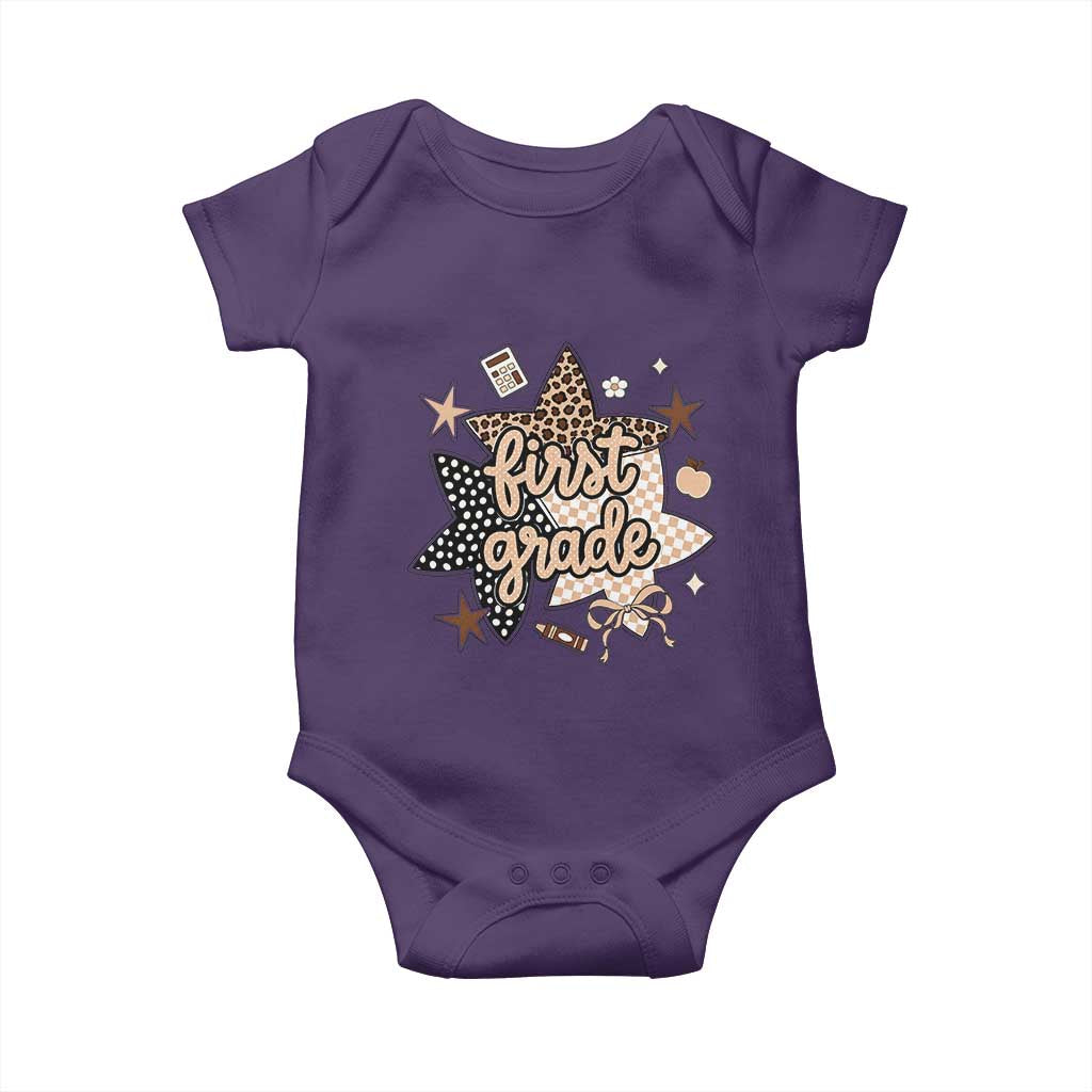 First Grade Leopard Checkered Star Coquette Baby Onesie Cute 1st Grade Girl Back to School Gift