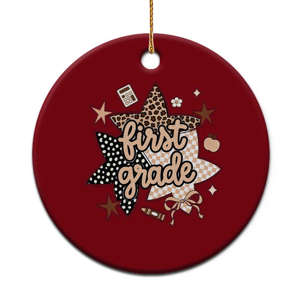 First Grade Leopard Checkered Star Coquette Ceramic Ornament Cute 1st Grade Girl Back to School Gift