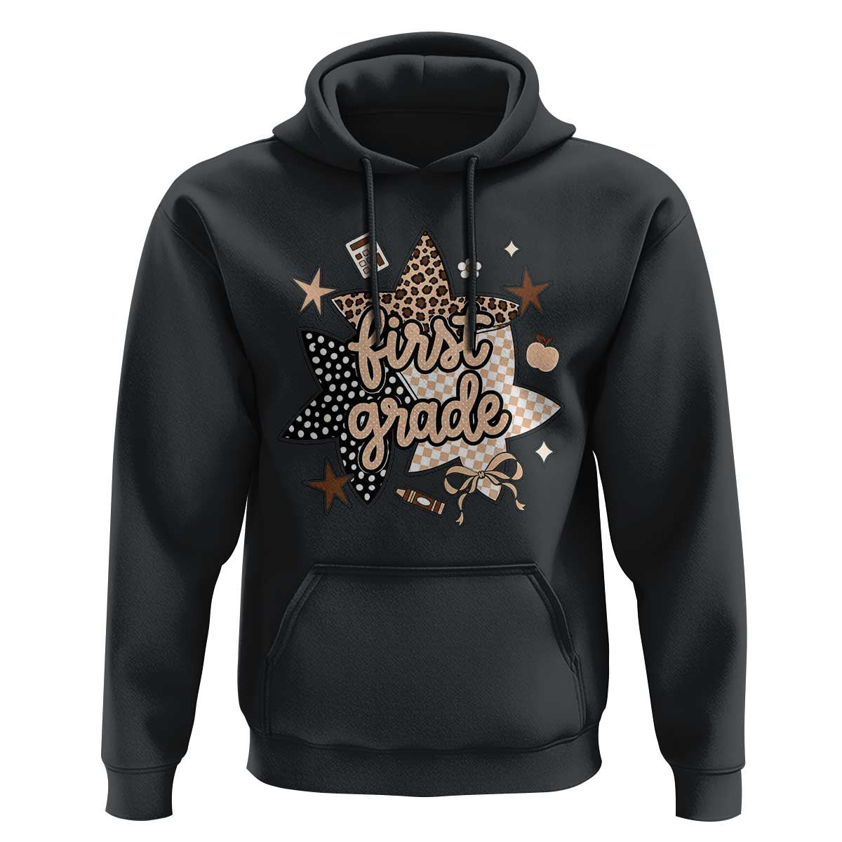 First Grade Leopard Checkered Star Coquette Hoodie Cute 1st Grade Girl Back to School Gift