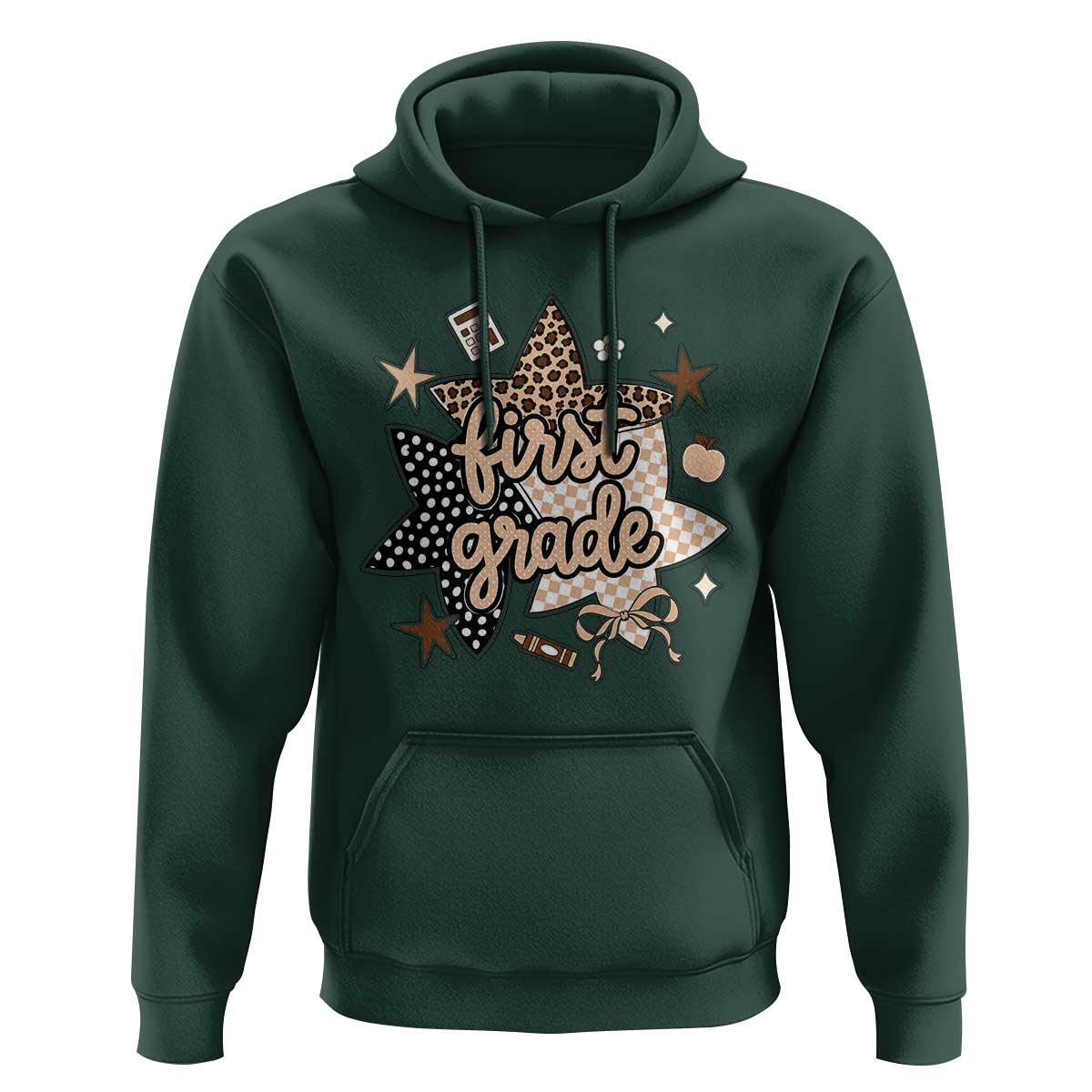 First Grade Leopard Checkered Star Coquette Hoodie Cute 1st Grade Girl Back to School Gift