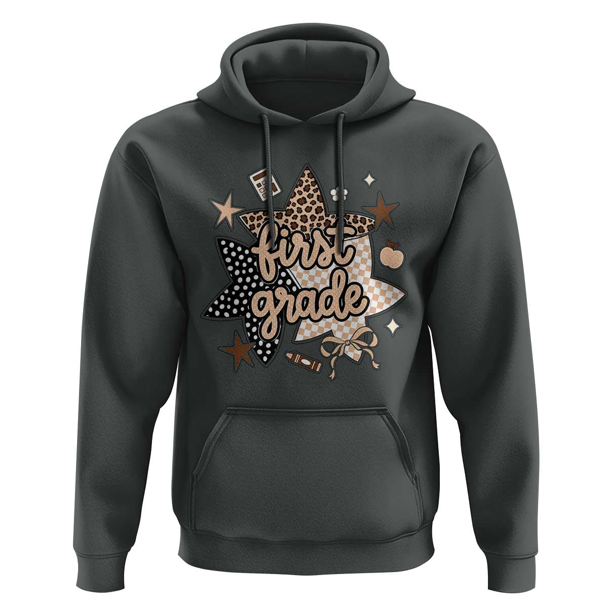 First Grade Leopard Checkered Star Coquette Hoodie Cute 1st Grade Girl Back to School Gift