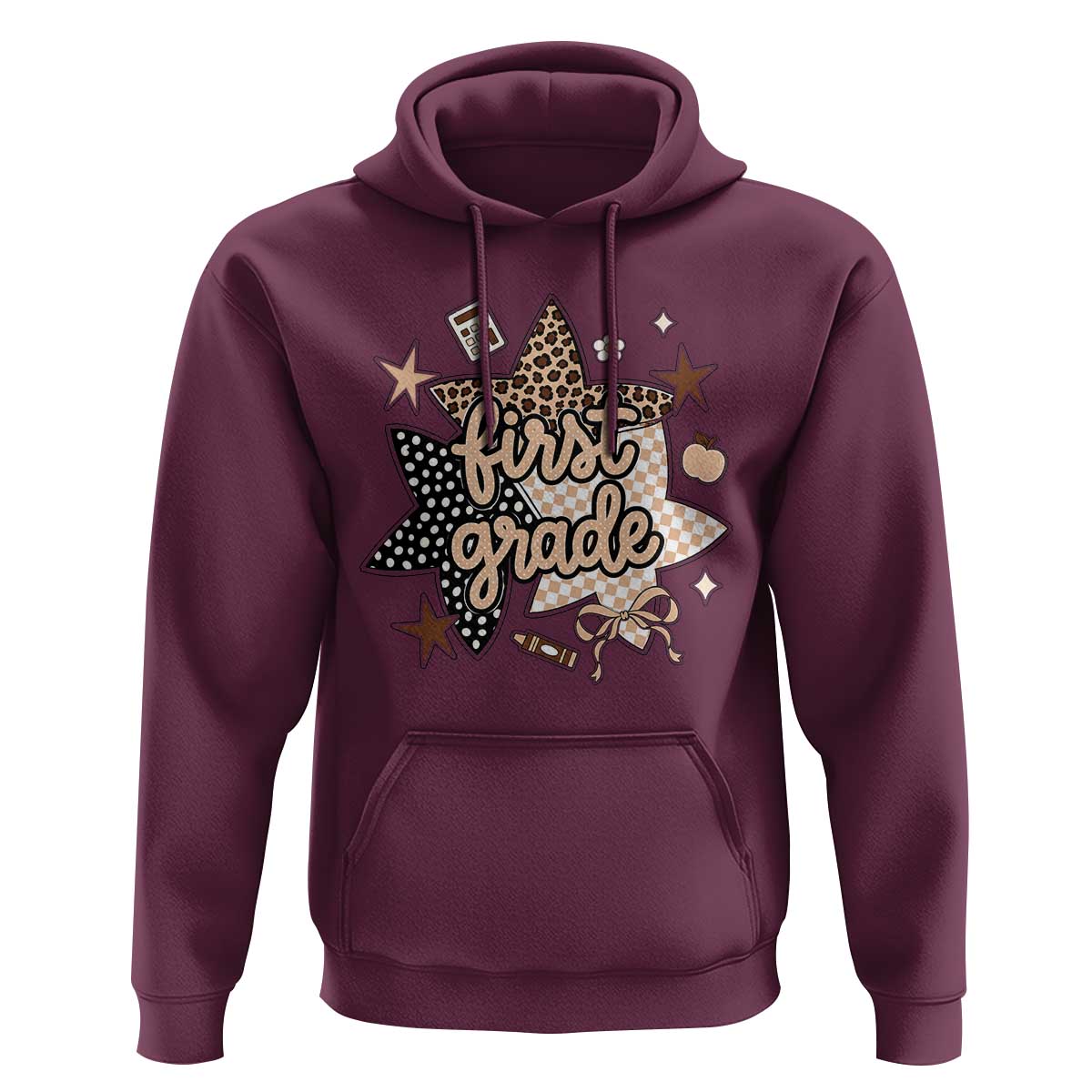 First Grade Leopard Checkered Star Coquette Hoodie Cute 1st Grade Girl Back to School Gift