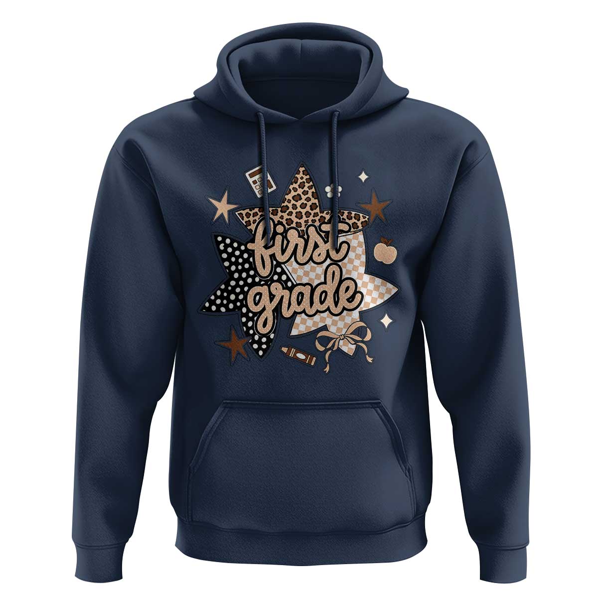 First Grade Leopard Checkered Star Coquette Hoodie Cute 1st Grade Girl Back to School Gift