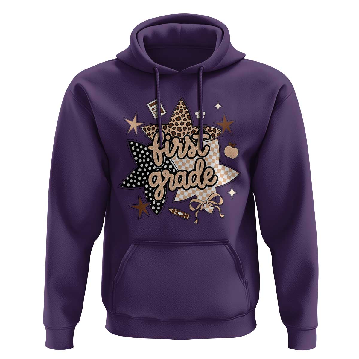 First Grade Leopard Checkered Star Coquette Hoodie Cute 1st Grade Girl Back to School Gift