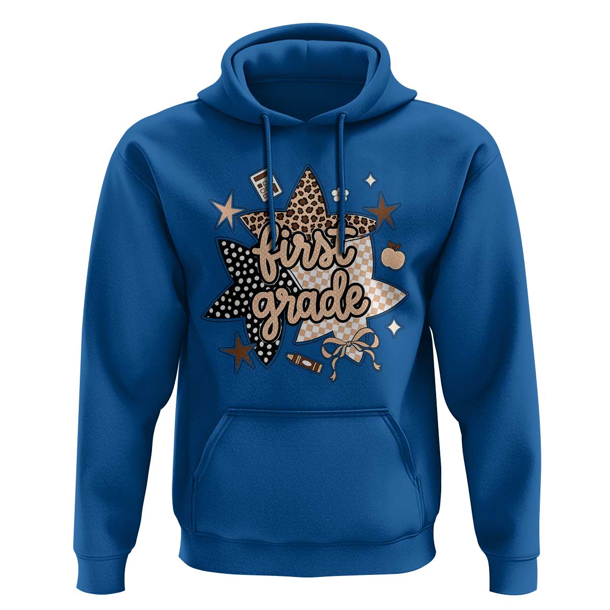 First Grade Leopard Checkered Star Coquette Hoodie Cute 1st Grade Girl Back to School Gift