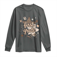 First Grade Leopard Checkered Star Coquette Long Sleeve Shirt Cute 1st Grade Girl Back to School Gift