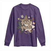 First Grade Leopard Checkered Star Coquette Long Sleeve Shirt Cute 1st Grade Girl Back to School Gift
