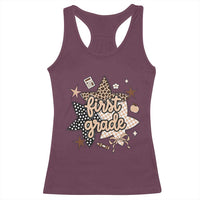 First Grade Leopard Checkered Star Coquette Racerback Tank Top Cute 1st Grade Girl Back to School Gift