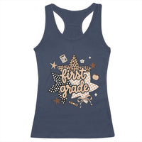 First Grade Leopard Checkered Star Coquette Racerback Tank Top Cute 1st Grade Girl Back to School Gift