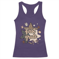 First Grade Leopard Checkered Star Coquette Racerback Tank Top Cute 1st Grade Girl Back to School Gift