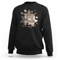 First Grade Leopard Checkered Star Coquette Sweatshirt Cute 1st Grade Girl Back to School Gift
