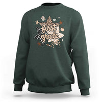 First Grade Leopard Checkered Star Coquette Sweatshirt Cute 1st Grade Girl Back to School Gift
