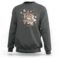 First Grade Leopard Checkered Star Coquette Sweatshirt Cute 1st Grade Girl Back to School Gift