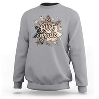 First Grade Leopard Checkered Star Coquette Sweatshirt Cute 1st Grade Girl Back to School Gift