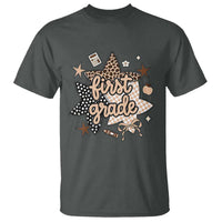 First Grade Leopard Checkered Star Coquette T Shirt Cute 1st Grade Girl Back to School Gift