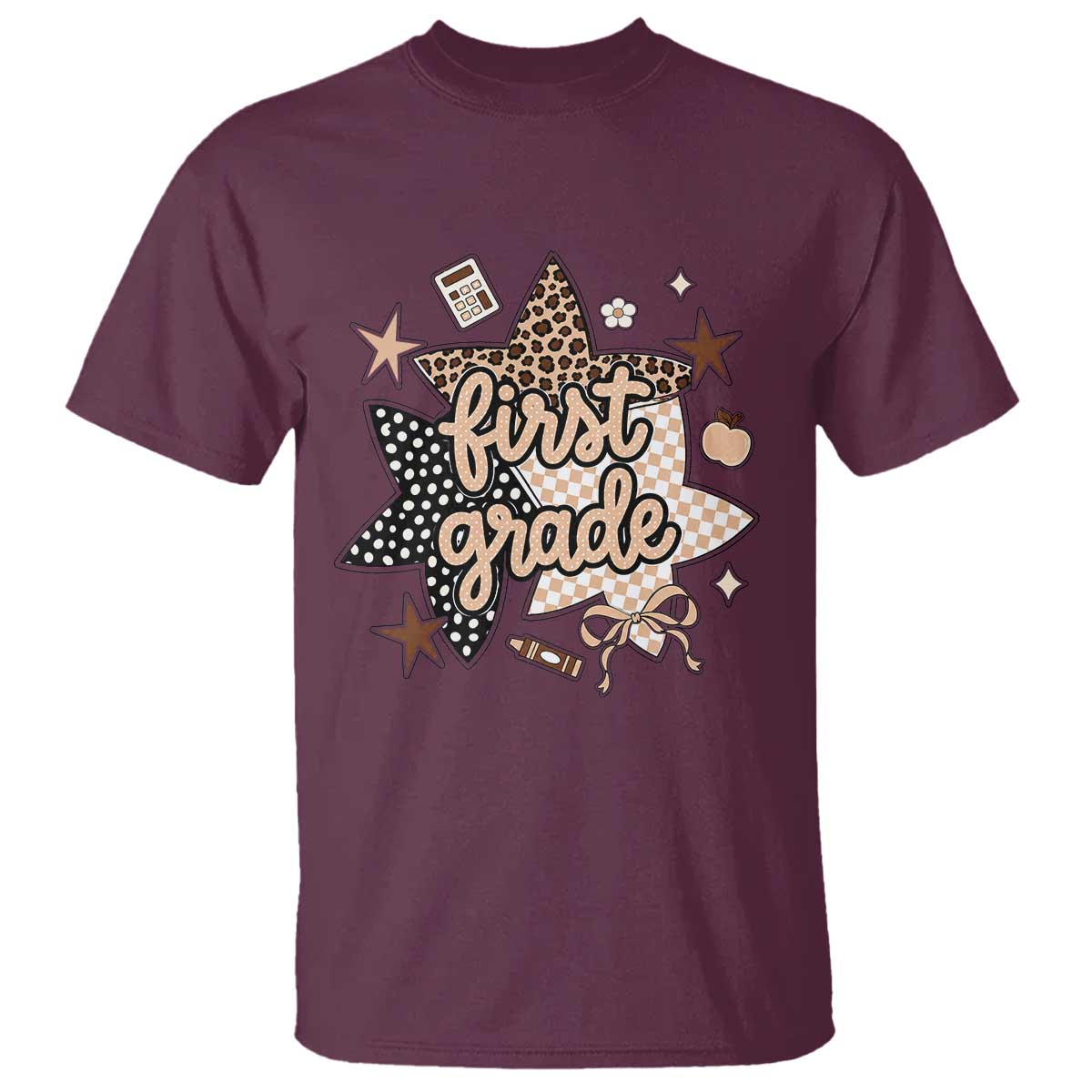 First Grade Leopard Checkered Star Coquette T Shirt Cute 1st Grade Girl Back to School Gift