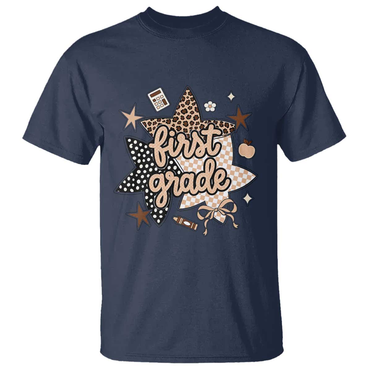 First Grade Leopard Checkered Star Coquette T Shirt Cute 1st Grade Girl Back to School Gift