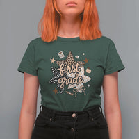 First Grade Leopard Checkered Star Coquette T Shirt For Women Cute 1st Grade Girl Back to School Gift