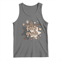 First Grade Leopard Checkered Star Coquette Tank Top Cute 1st Grade Girl Back to School Gift