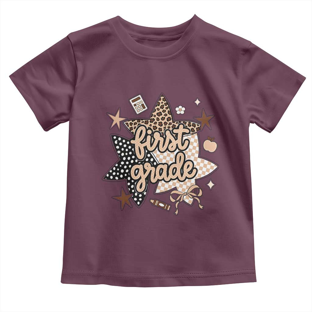 First Grade Leopard Checkered Star Coquette Toddler T Shirt Cute 1st Grade Girl Back to School Gift