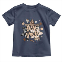 First Grade Leopard Checkered Star Coquette Toddler T Shirt Cute 1st Grade Girl Back to School Gift