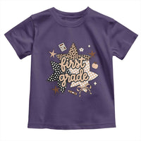 First Grade Leopard Checkered Star Coquette Toddler T Shirt Cute 1st Grade Girl Back to School Gift
