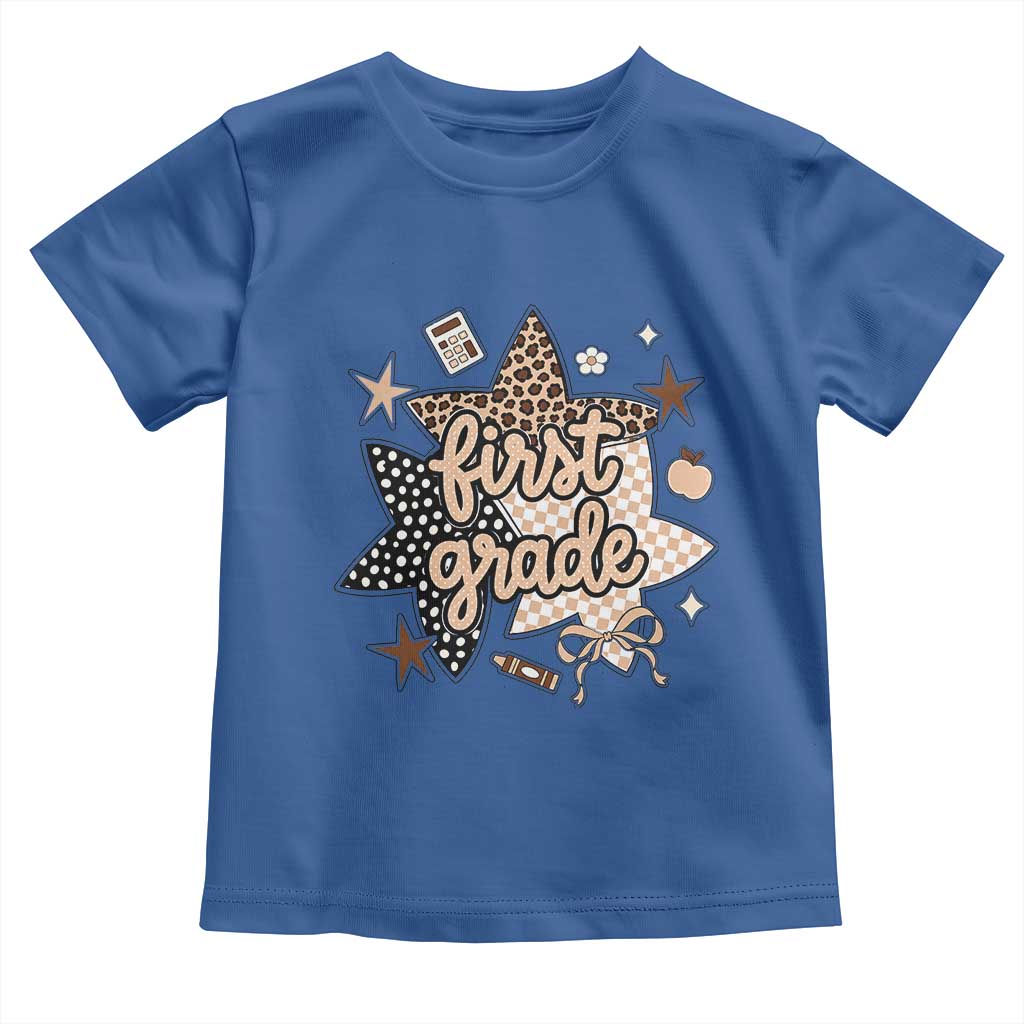 First Grade Leopard Checkered Star Coquette Toddler T Shirt Cute 1st Grade Girl Back to School Gift