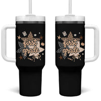 First Grade Leopard Checkered Star Coquette Tumbler With Handle Cute 1st Grade Girl Back to School Gift