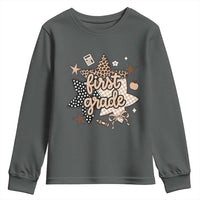 First Grade Leopard Checkered Star Coquette Youth Sweatshirt Cute 1st Grade Girl Back to School Gift