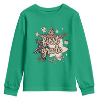 First Grade Leopard Checkered Star Coquette Youth Sweatshirt Cute 1st Grade Girl Back to School Gift