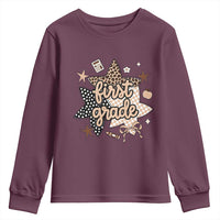First Grade Leopard Checkered Star Coquette Youth Sweatshirt Cute 1st Grade Girl Back to School Gift