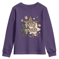 First Grade Leopard Checkered Star Coquette Youth Sweatshirt Cute 1st Grade Girl Back to School Gift
