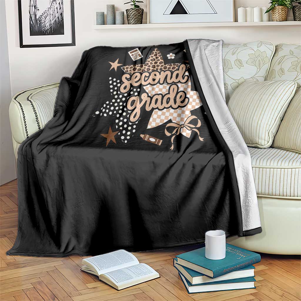 Second Grade Leopard Checkered Star Coquette Throw Blanket Cute 2nd Grade Girl Back to School Gift
