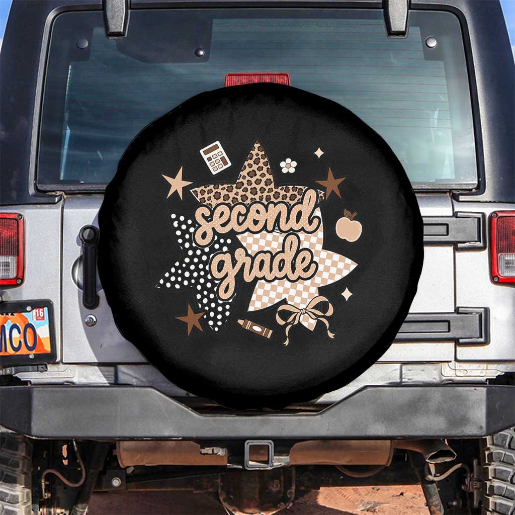 Second Grade Leopard Checkered Star Coquette Spare Tire Cover Cute 2nd Grade Girl Back to School Gift