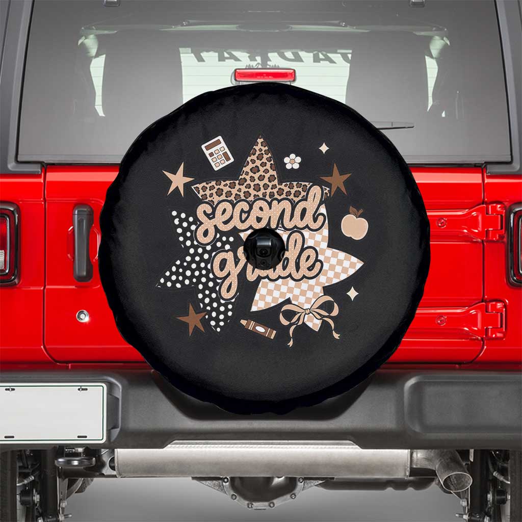 Second Grade Leopard Checkered Star Coquette Spare Tire Cover Cute 2nd Grade Girl Back to School Gift