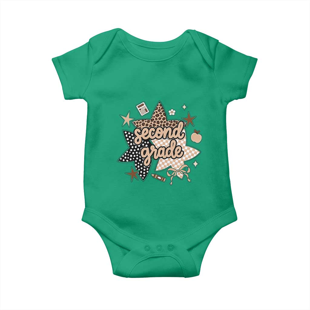 Second Grade Leopard Checkered Star Coquette Baby Onesie Cute 2nd Grade Girl Back to School Gift