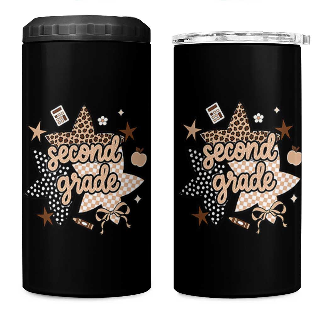 Second Grade Leopard Checkered Star Coquette 4 in 1 Can Cooler Tumbler Cute 2nd Grade Girl Back to School Gift