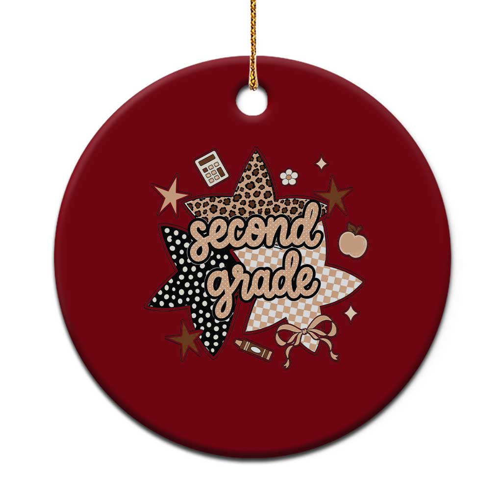 Second Grade Leopard Checkered Star Coquette Ceramic Ornament Cute 2nd Grade Girl Back to School Gift