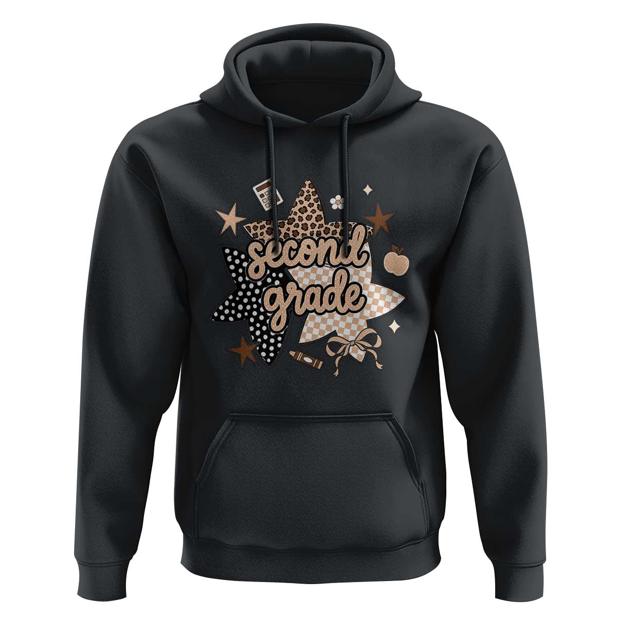 Second Grade Leopard Checkered Star Coquette Hoodie Cute 2nd Grade Girl Back to School Gift